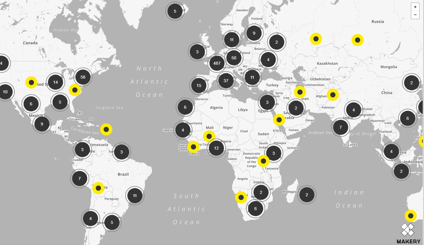 Carte des FabLabs
